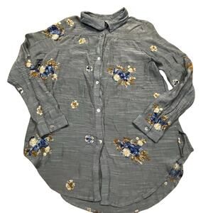 Fig and Flower Embroidered Floral Button Up‎ Shirt Womens Medium Cottagecore